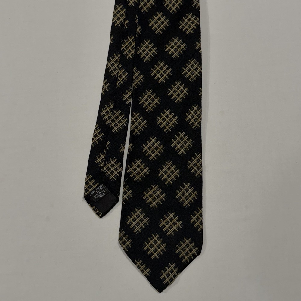Vintage Giorgio Armani Cravatte Silk Necktie Black Gold Geometric Made in Italy